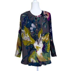 Ted Baker Womens Silk Top Tunic Abstract Floral With Button Details US Size M